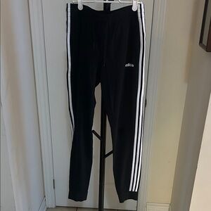 Adidas Black Joggers with White Stripes